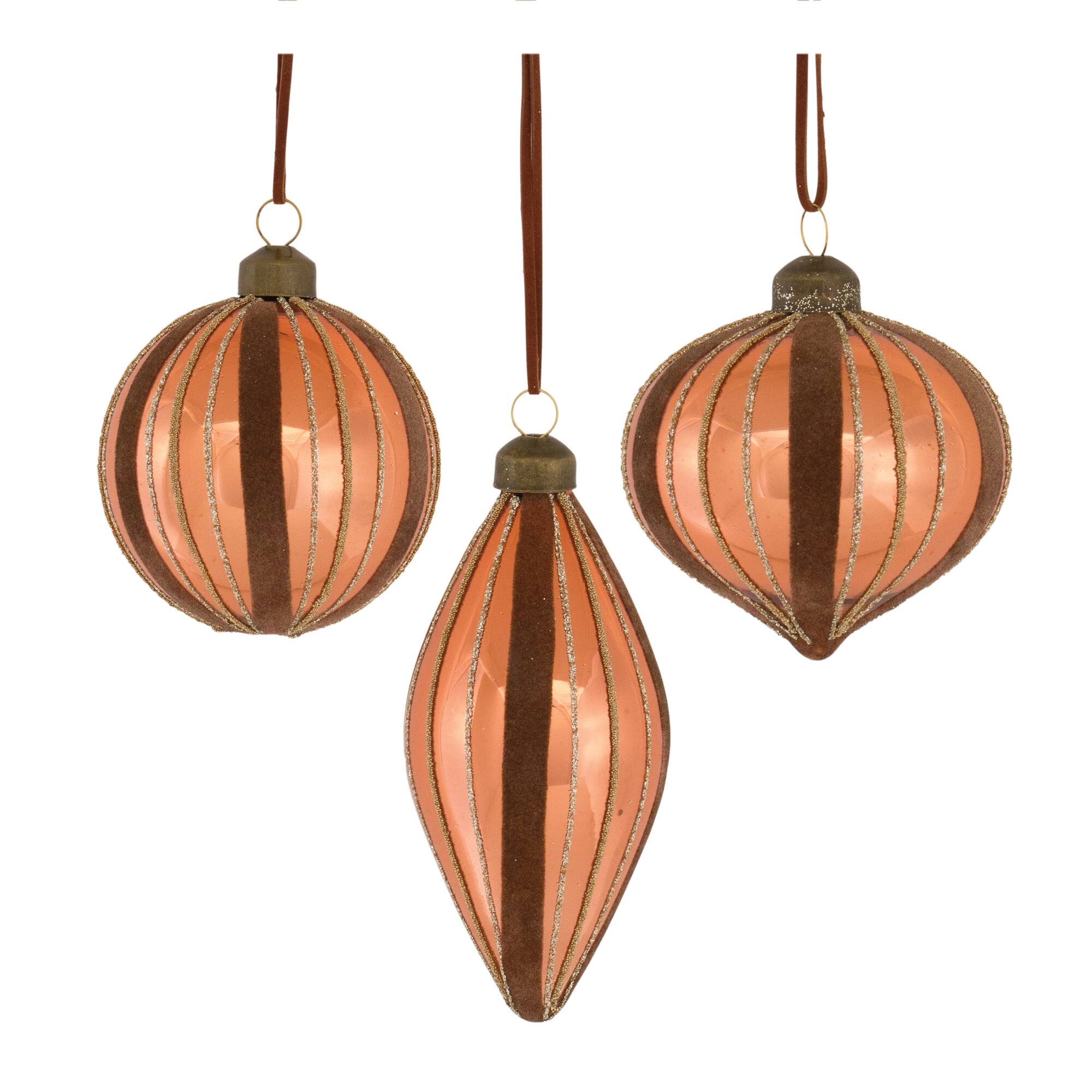 12ct. Glittery Copper Mixed Glass Holiday Ornaments